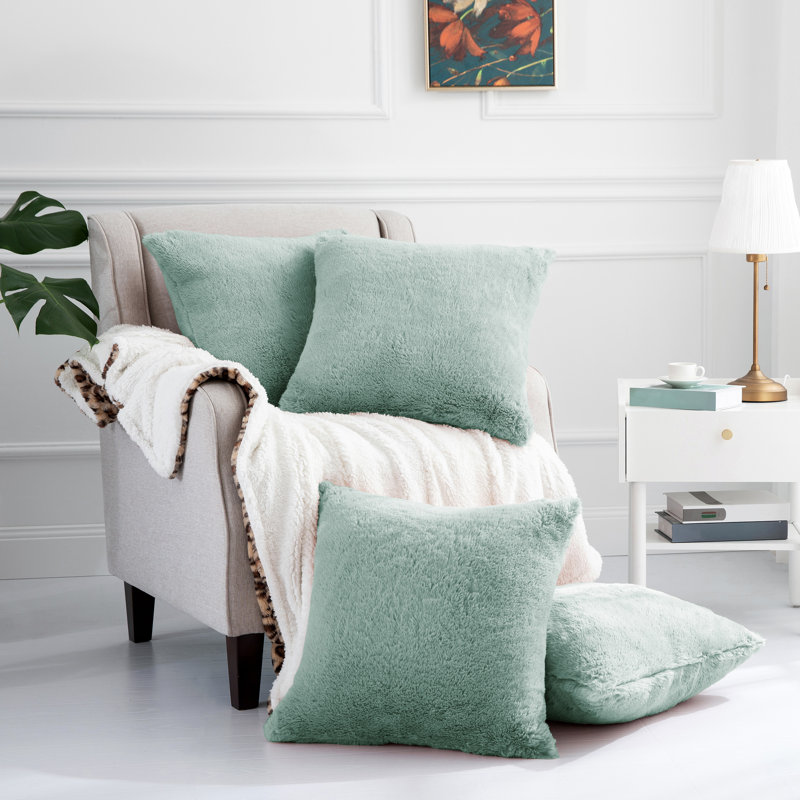 Rabbit Faux Fur Pillow Cover, Blue Surf