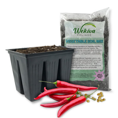 Cayenne Pepper Seed Starter Kit - Pepper Seeds with Liner Tray and Half Quart Vegetable Soil Mix - Grow Your Own Vegetables
