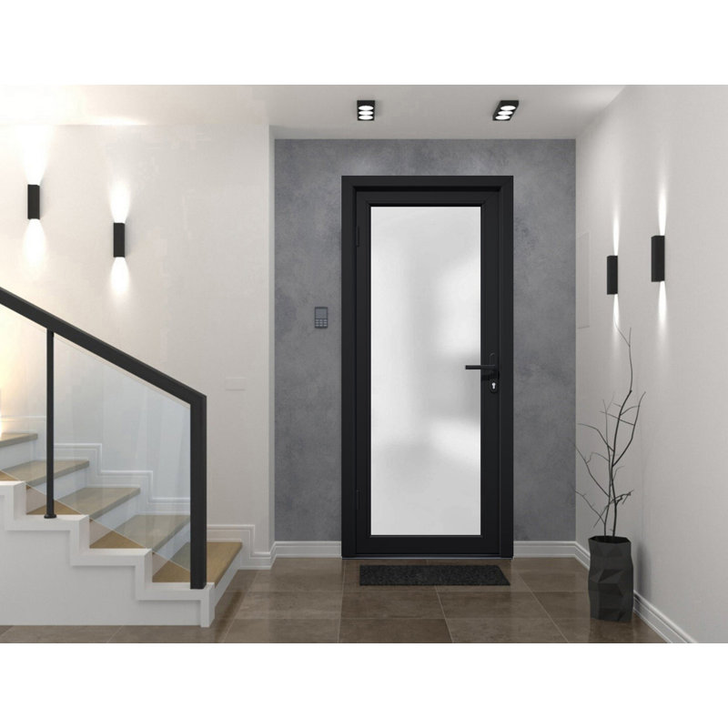 Façade extérieure avant porte en verre givré fibre / verre Manux 8102 noir mat / portes d'entrée commerciales et résidentielles de bureau - l 30 po x H 80 po - droitier