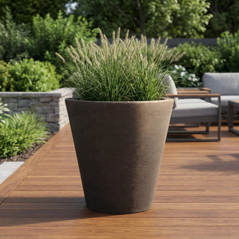 Strafford Self Watering Ribbed Pot Planter, Brownstone, 17" H x 16" W x 16" D