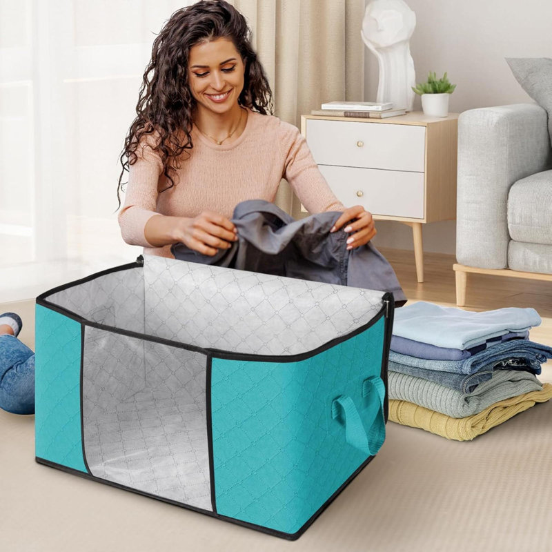 4 Pack Clothes Storage, Foldable Thick Fabric Blanket Storage Bags, Containers For Organizing Bedroom, Closet, Clothing, Comforter,Closet Organization With Handle