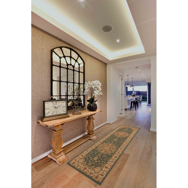 Tapis transitionnel beige / vert Izmir Collection, Tapis de couloir 2 pi 5 po x 7 pi 8 po