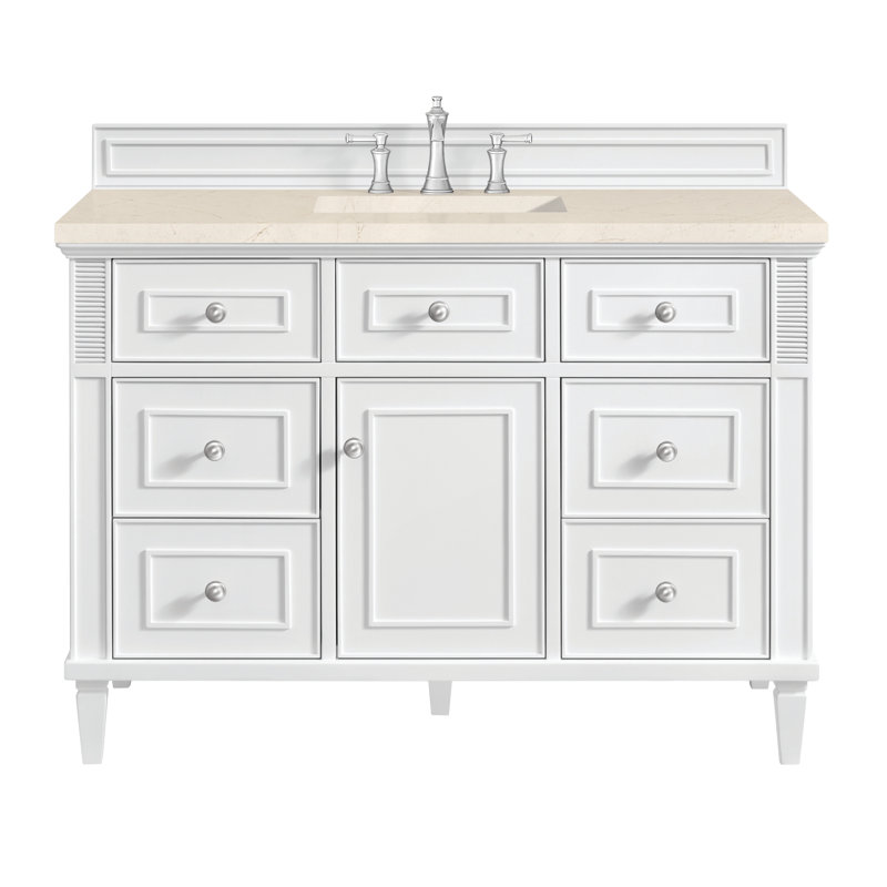 Lorelai 48'' W Single Vanity, Carrara White Marble, Bright White, 8" Widespread