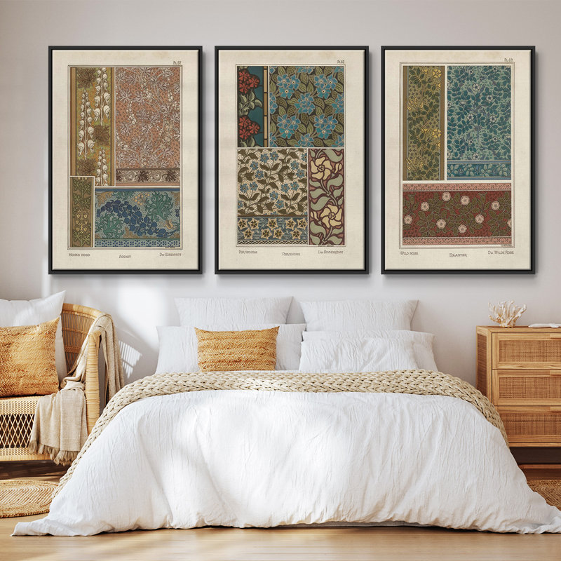 Ensemble de 3 pièces encadrées sur toile Nouveau Decorative VI, H 40 po x l 78 po, Noir