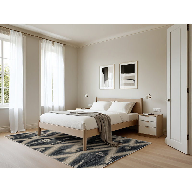 Machine Washable Transportation Beige Area Rug, Rectangle 5' x 7'