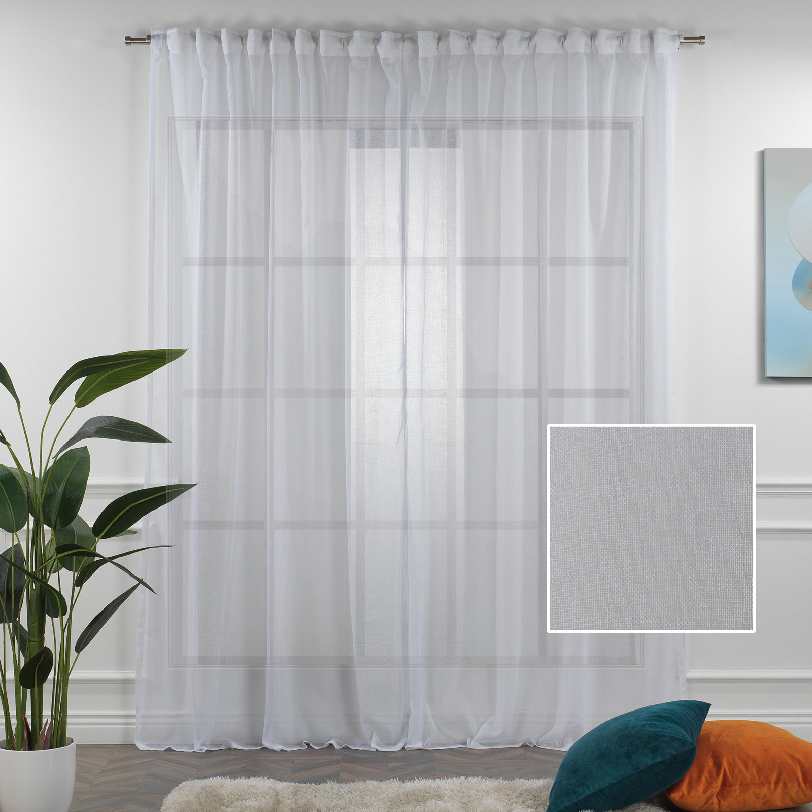 Linen Sheer Single Curtain Panel, 52" W x 63" L, White