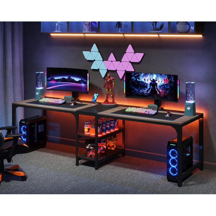 Zina 90.55'' W Rectangle Double Computer Desk, Black/Gray