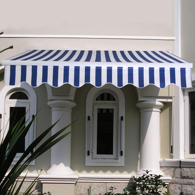 Dakota Fields 250cm W x 200cm D Polyester Blue/White Cover Retractable Window Awning