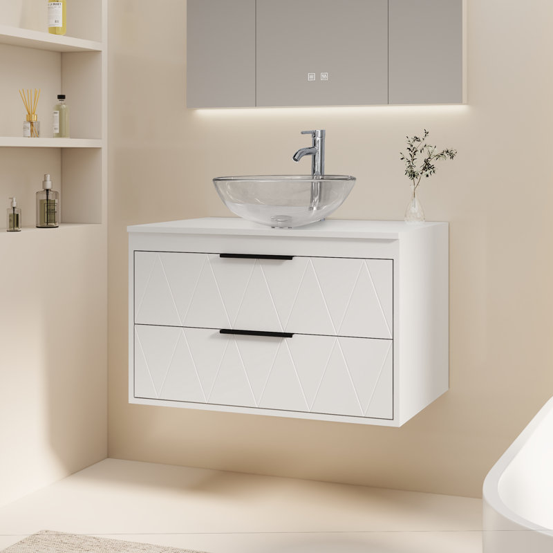 Meuble-lavabo mural 30 po avec vasque en verre Sharee, Blanc