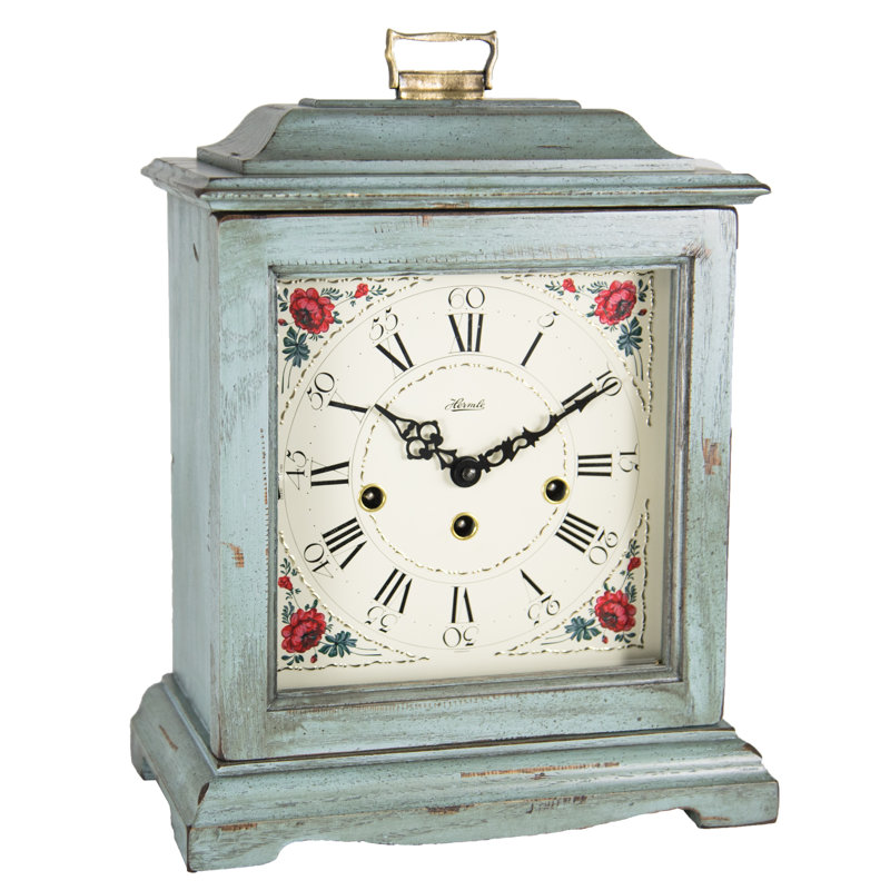 Roman Numeral Solid Wood Mechanical Tabletop Clock, Blue