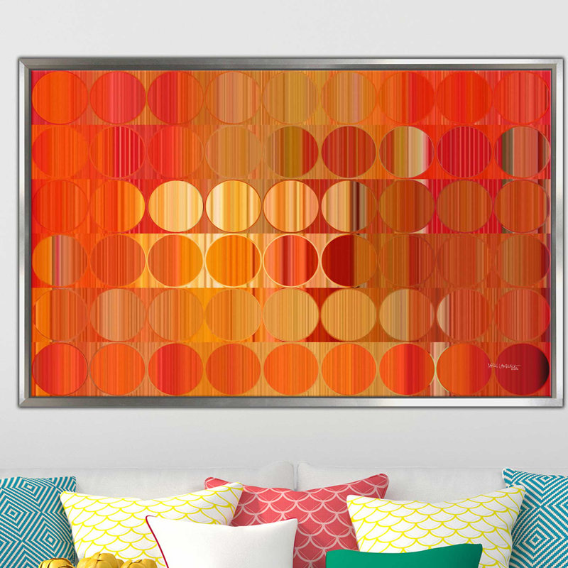 «Circles and Squares 58 Orange Fire» par Mark Lawrence, reproduction d'art sur toile encadrée, H 21,5 po x l 33,5 po x P 2 po
