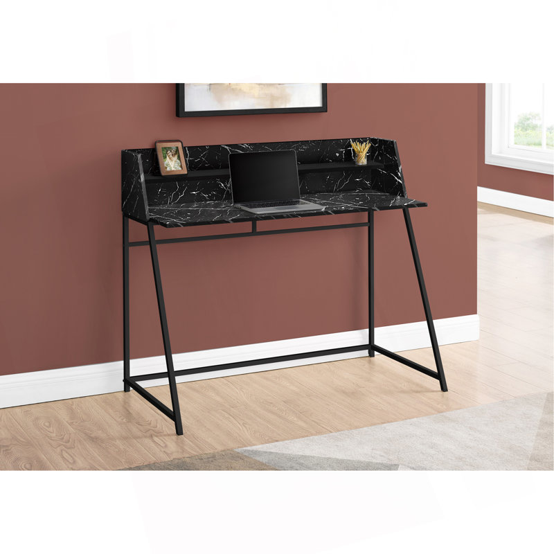 Bureau d'ordinateur, bureau personnel, ordinateur portable, tablettes de rangement, L 48 po, travail, stratifié aspect marbre blanc, métal noir, contemporain, moderne