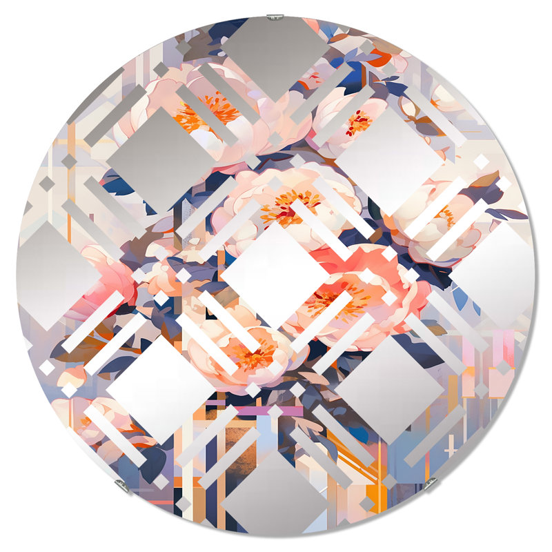 Rose Serenade Of Pivoines I - Miroir décoratif à carreaux | Rond, 23,6 po x 23,6 po
