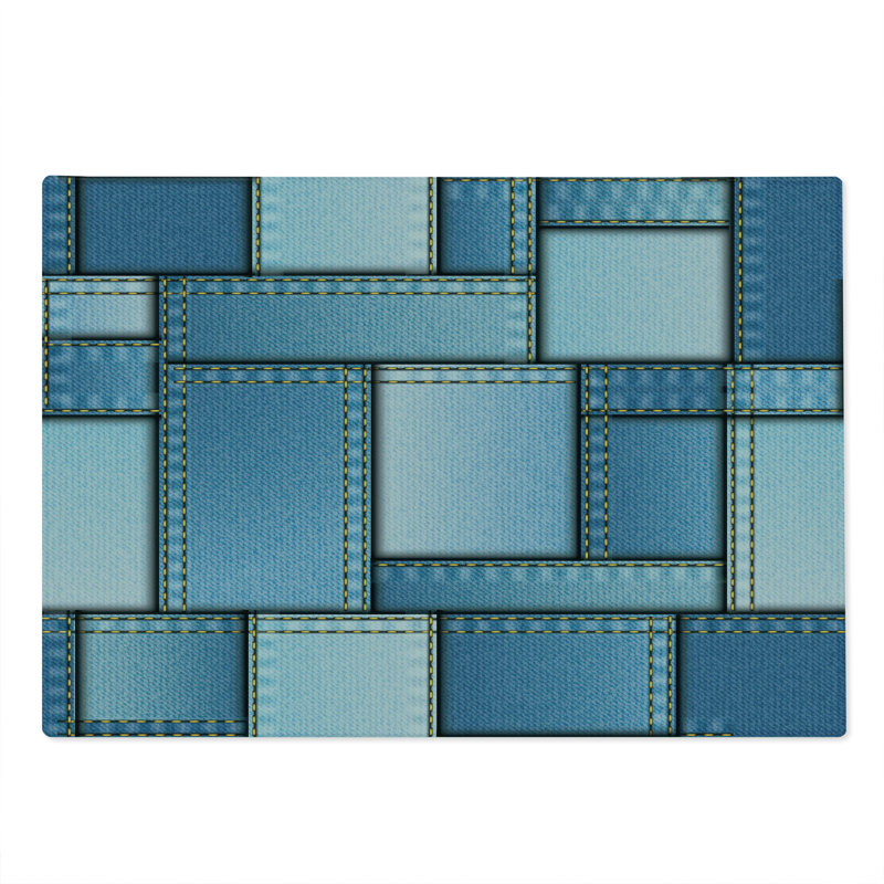 Ambesonne Blue Cutting Board Large Size Denim Patchwork Pattern Blue