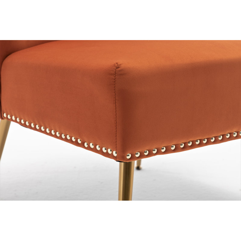 Keertan Velvet Slipper Chair, Orange/Red Velvet