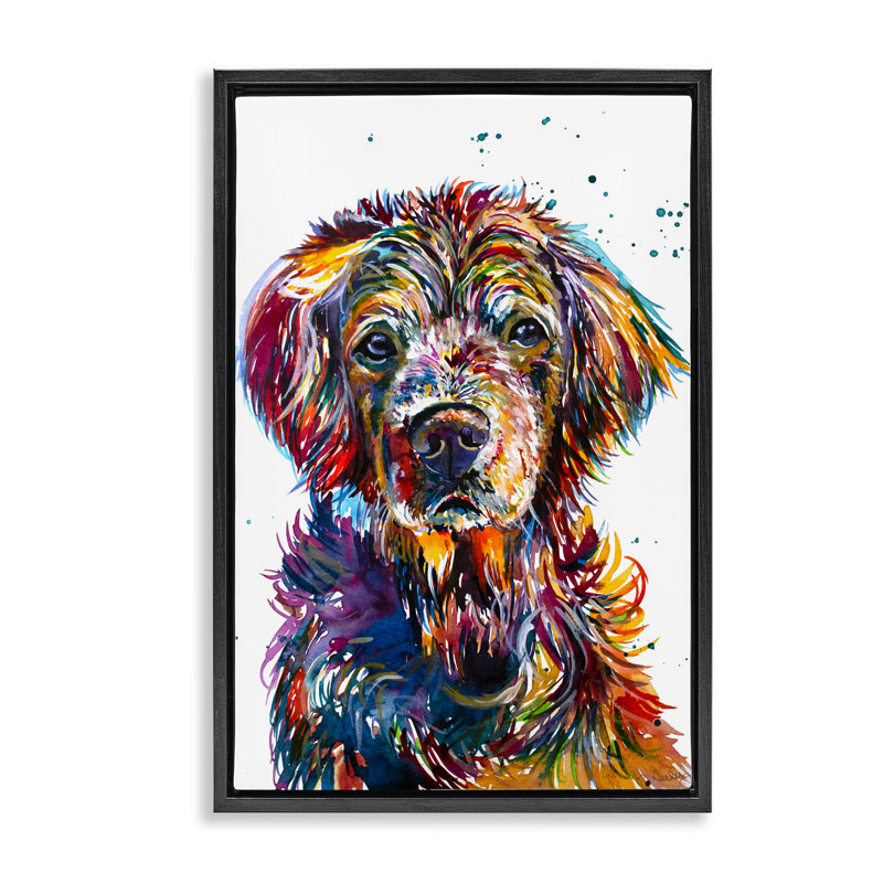 Cadre flottant Retriever Hopi Portrait, design par Jennifer Seeley, Cadre flottant noir de jais, H 25 po x l 17 po