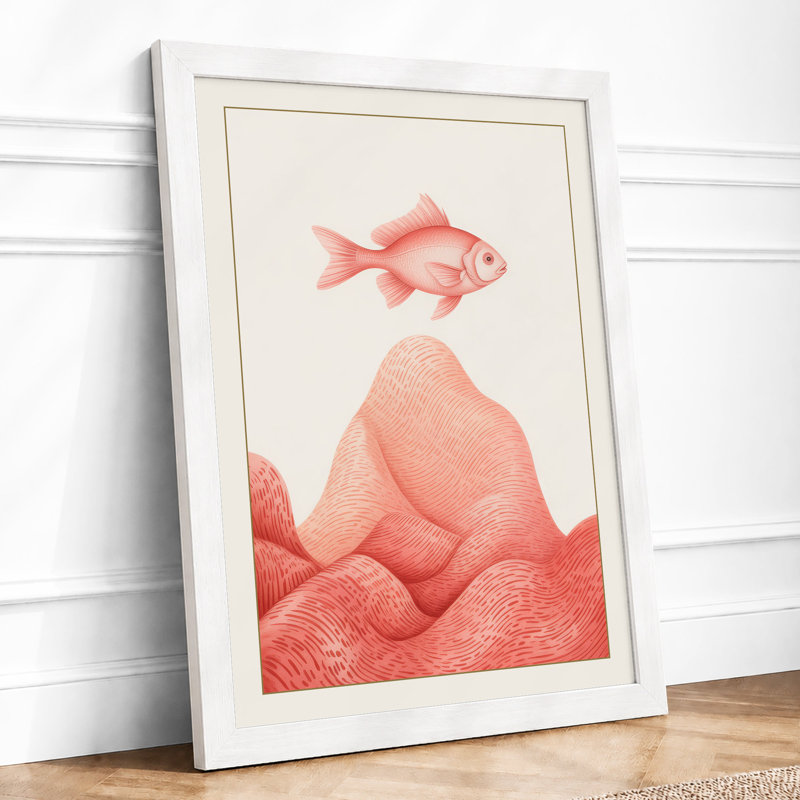 Floating Fish in Coral Boho - Framed Print, A3 - 42.0 x 29.7 cm, White
