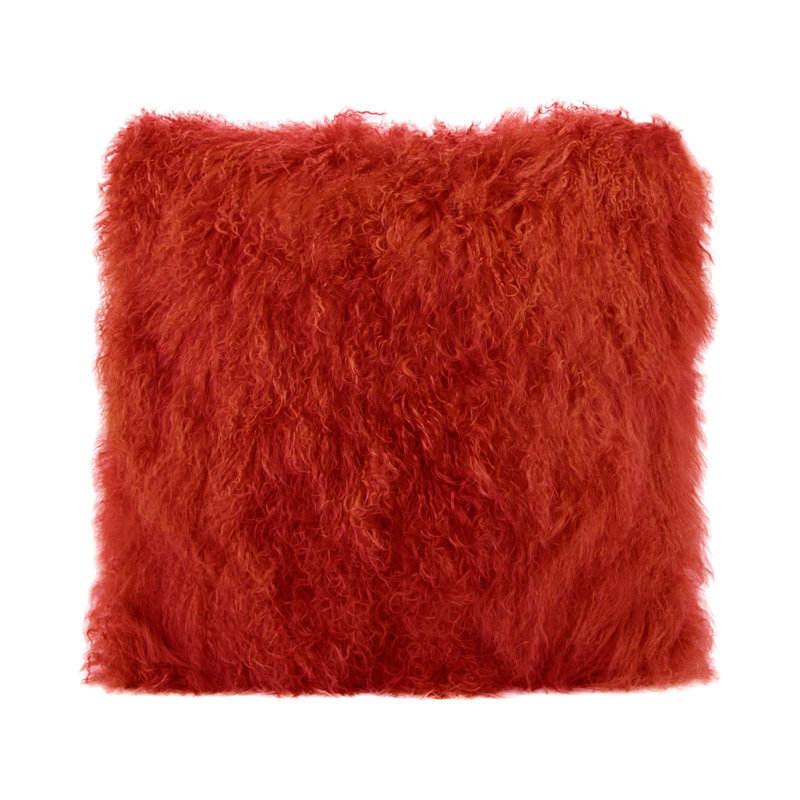 Tibetan Lamb Sheepskin Pillow by Outpost Original, Burned Orange, 17" x 17"