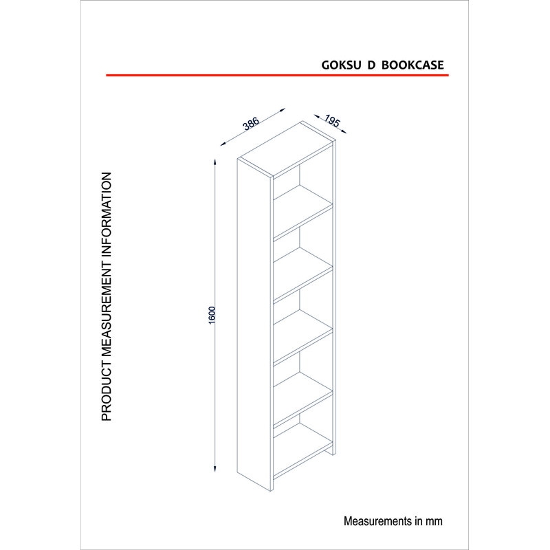 Bibliothèque standard H 63 "x l 15,35" Timmie, (5 tablettes) H 63 po x l 15,35 po x P 7,87 po