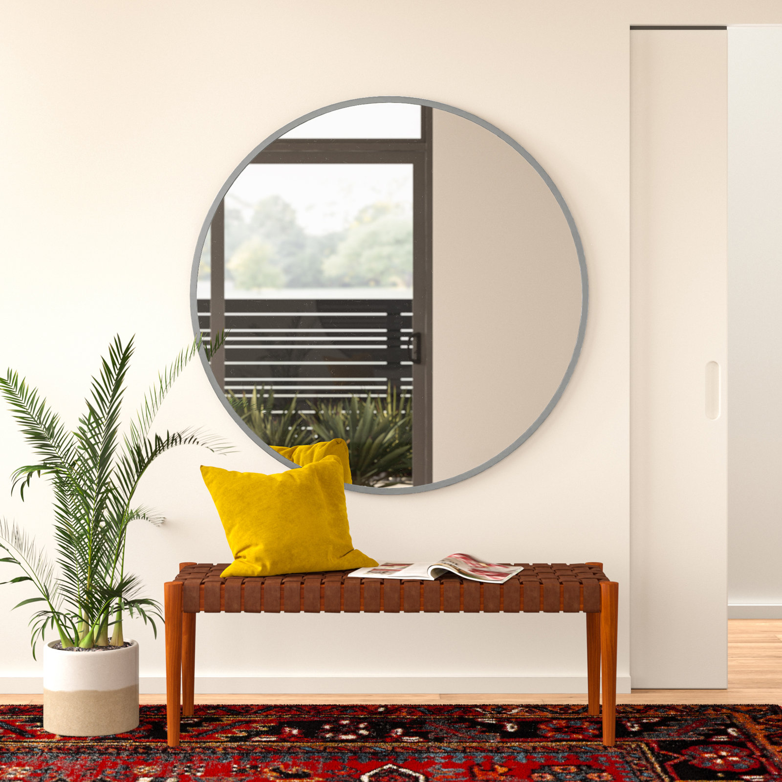 Sabine Metal Round Wall Mirror, 39" x 39", Brass