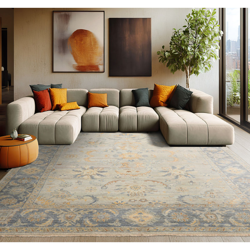 Tapis traditionnel afghan Oushak en laine noué à la main 8 pi x 10 pi