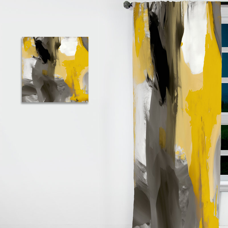 Rideau occultant moutarde jaune moutarde et gris vif II, L 52 po x L 120 po