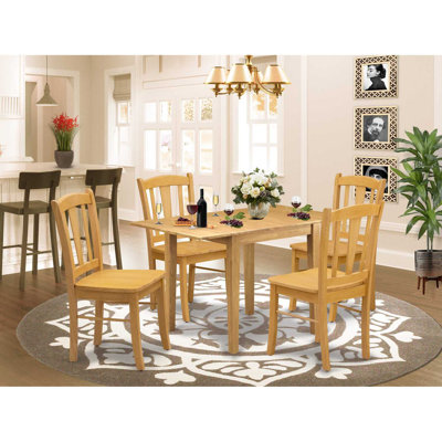 5-Piece Natural Oak Finish Solid Wood Top - Dining Room Set - Seats 4