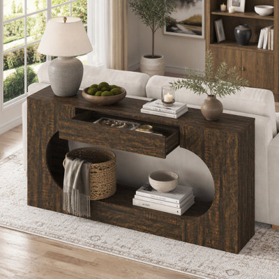 Console en noyer avec tiroir de rangement