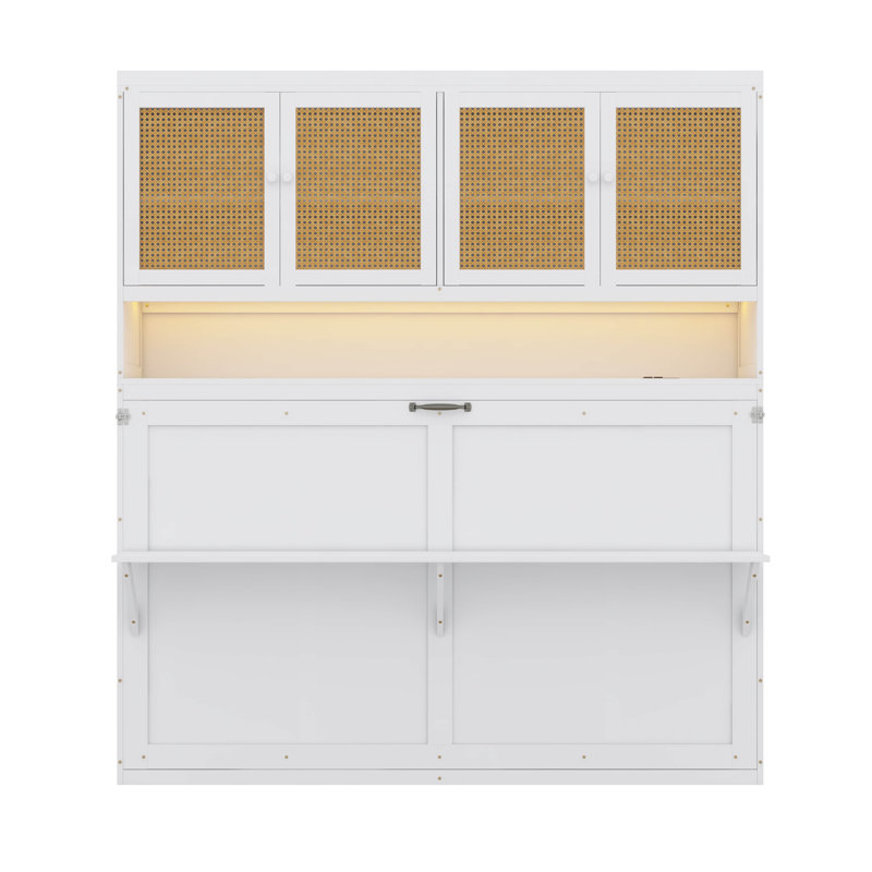 Lit escamotable simple peu encombrant avec compartiment supérieur, conception pliable avec éclairage et ports USB, White