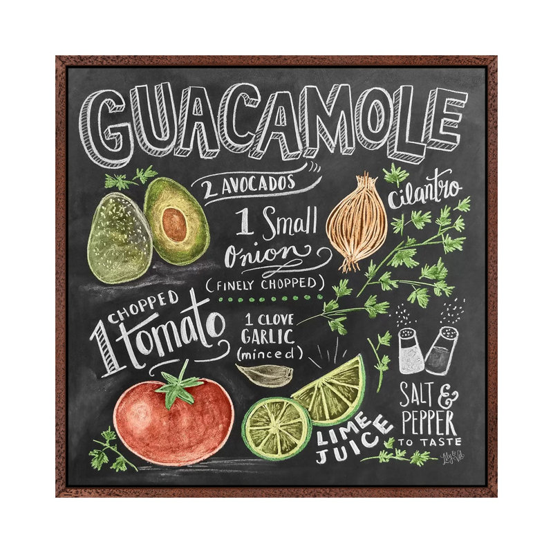 Guacamole Recipe - Print on Canvas, Classic Brown Wood Framed, 66.04 cm H x 66.04 cm W