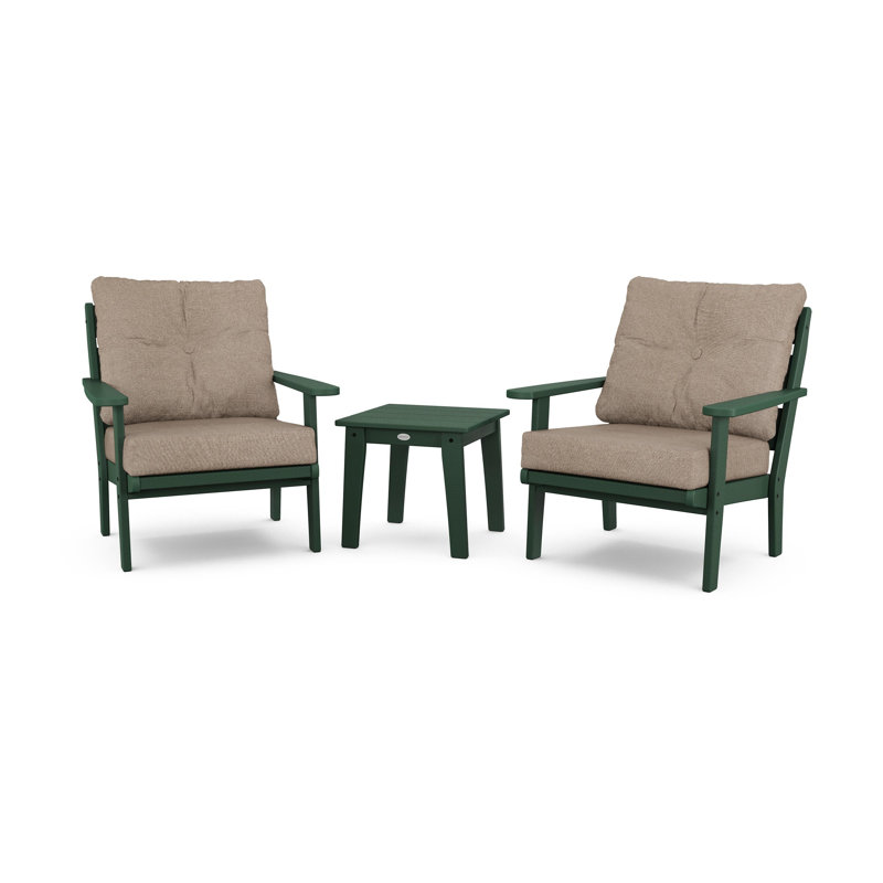 Lakeside 3-Piece Deep Seating Chair Set, Green, Spiced Burlap