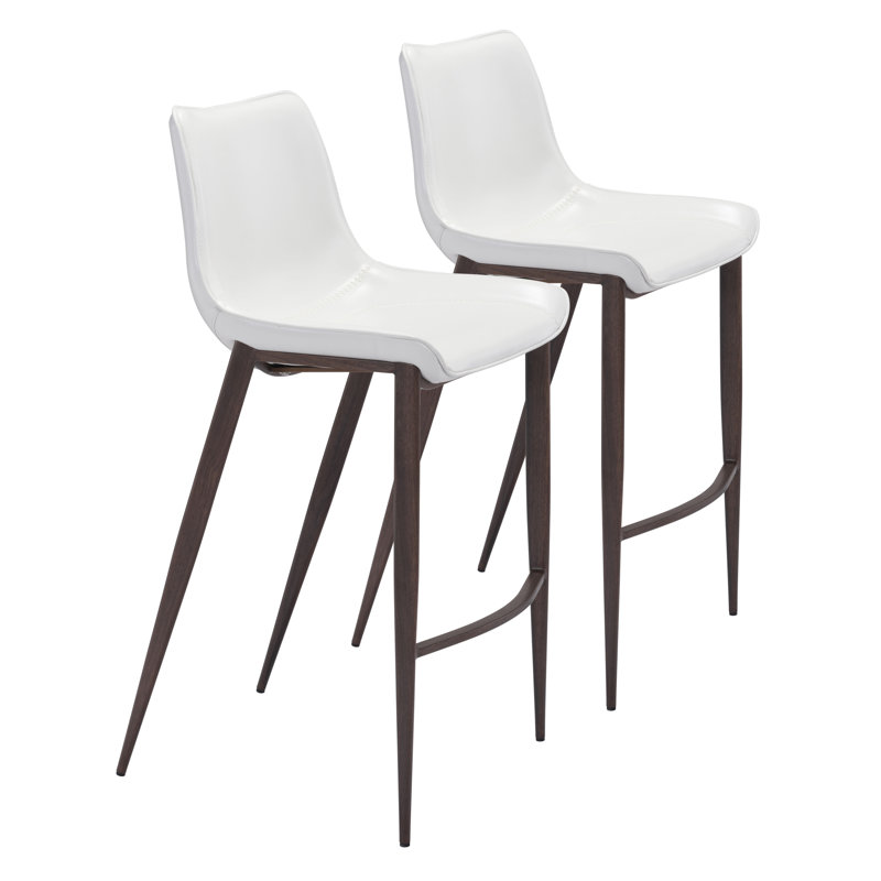 Magnus Upholstered Counter Stool with Metal Frame, White, Walnut