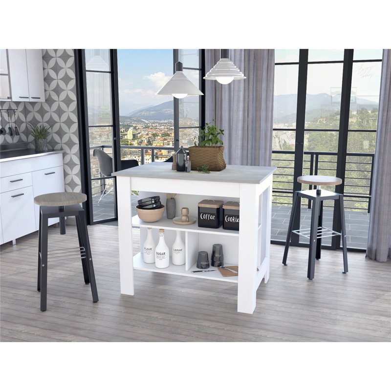 Versatile Kitchen Island for Enhanced Cooking and Storage Experience, White, Dark Brown