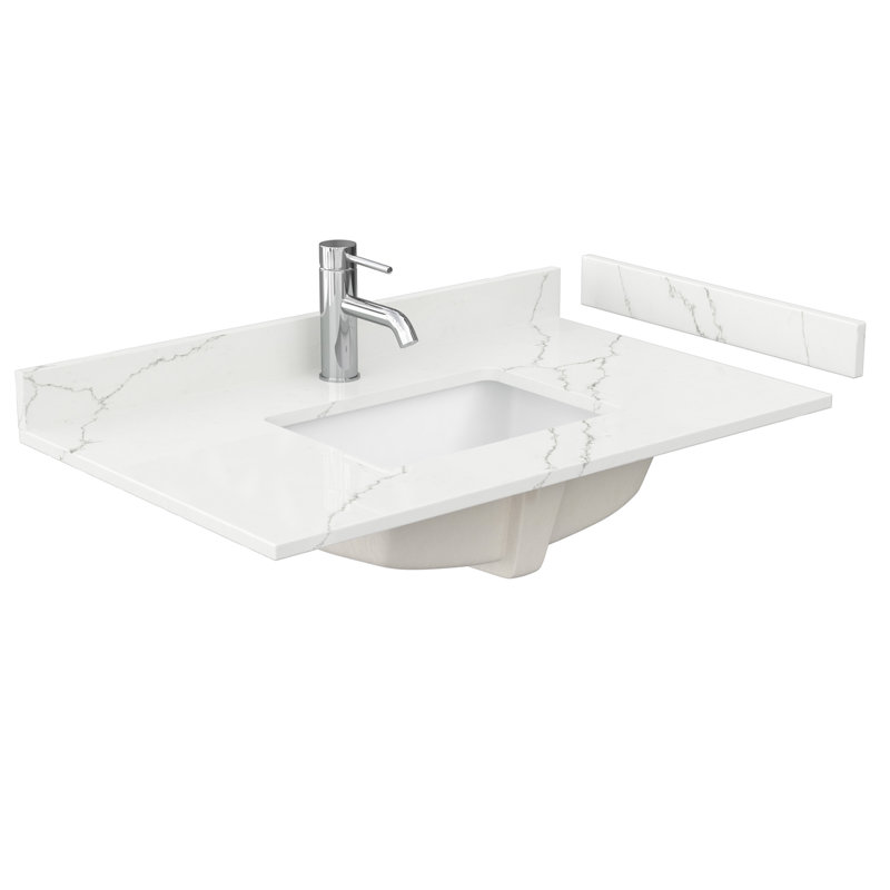 Miranda 36" Freestanding Single Bathroom Vanity with Quartz Top, White Quartz, White, Matte Black