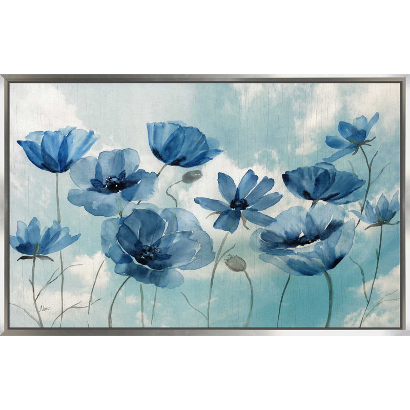 " Springing Up Blue " by Nan, Silver Floater Frame, 39.5" H x 63.5" W x 2" D