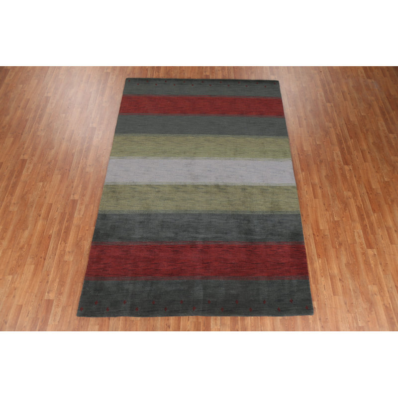 Green Striped Gabbeh Oriental Area Rug 7x10