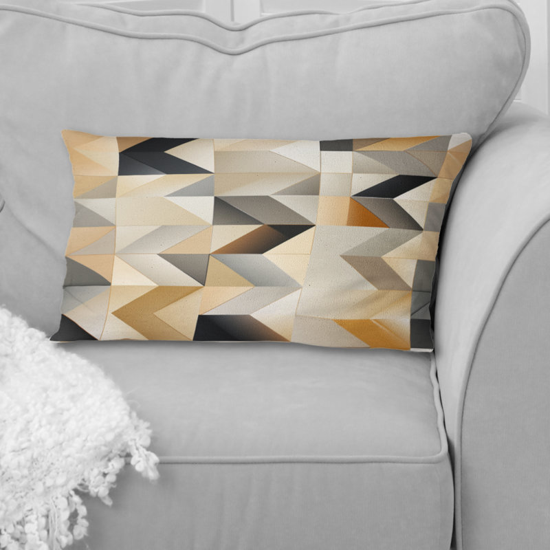 Coussin en polyester beige à motif de chevrons minimalistes en polyester à chevrons