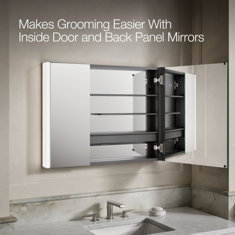 Maxstow Surface Mount Frameless Medicine Cabinet with LED Lighting, 24" H x 32" W x 3.87" D, Horizontal