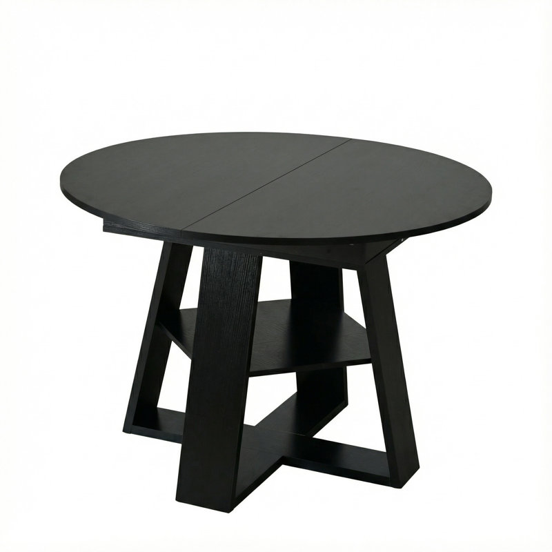 43.3–59″ Extendable Dining Table with Removable Leaves & Storage Shelf, Black