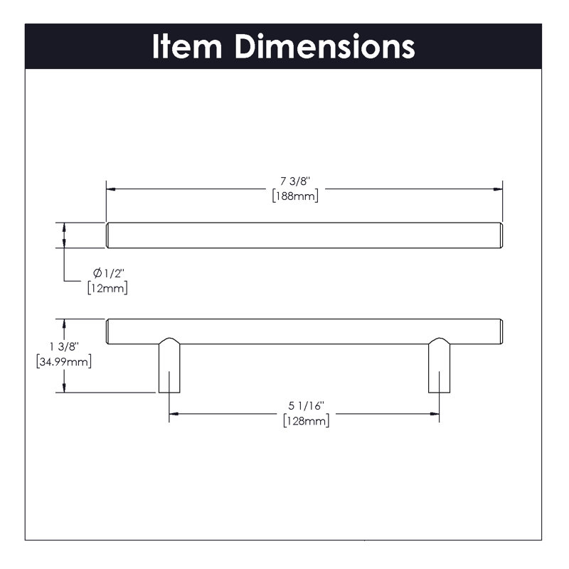 Belwith-Keeler Contemporary Bar Pull 5 1/16 in (128mm) Center To Center, Stainless Steel, 3.78"
