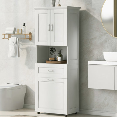 Tall Bathroom Cabinet with Laundry Basket