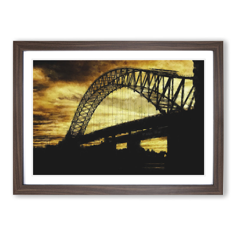 Silver Jubilee Bridge in Manchester - Picture Frame Graphic Art, 27cm H x 36cm W x 2cm D, Walnut Framed