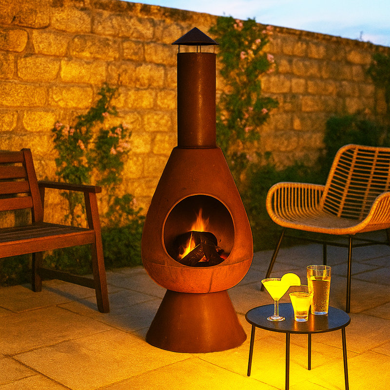 Oval Steel Wood Burning Smokeless Chimnea, Brown