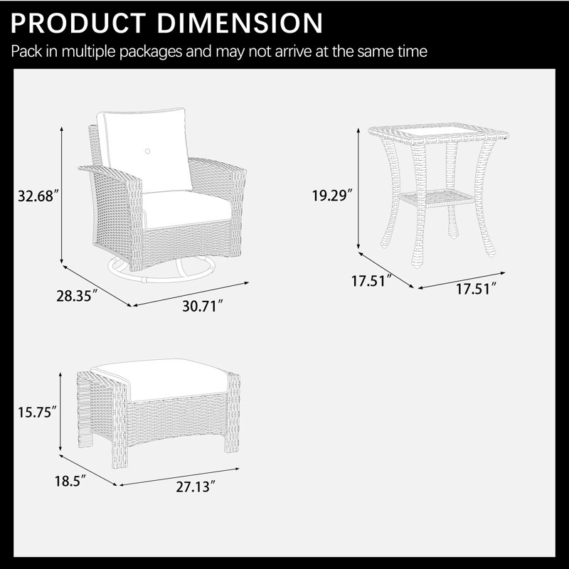 Winston Porter 5 Piece Wicker Patio Furniture Set, Classis Outdoor Conversation 360 Degree Swivel Chairs Set with Coffee Table