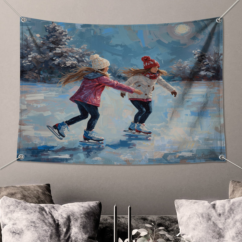Tapisserie murale pour enfants patinage sur glace - Décoration murale patinage sur glace, H 68 po x l 80 po avec 4 œillets