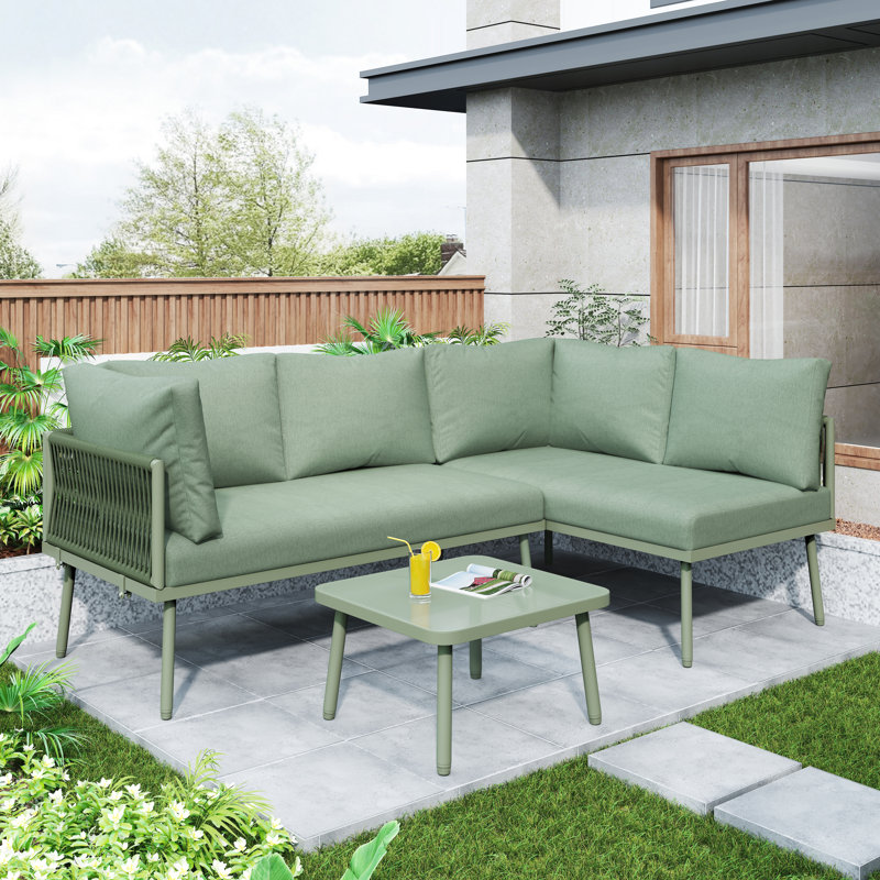 L Shape Garden Furniture Set With Cushions, Green