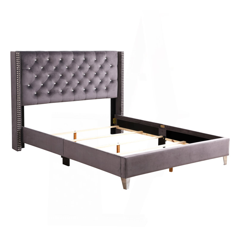 Lit tapissier double gris transitionnel