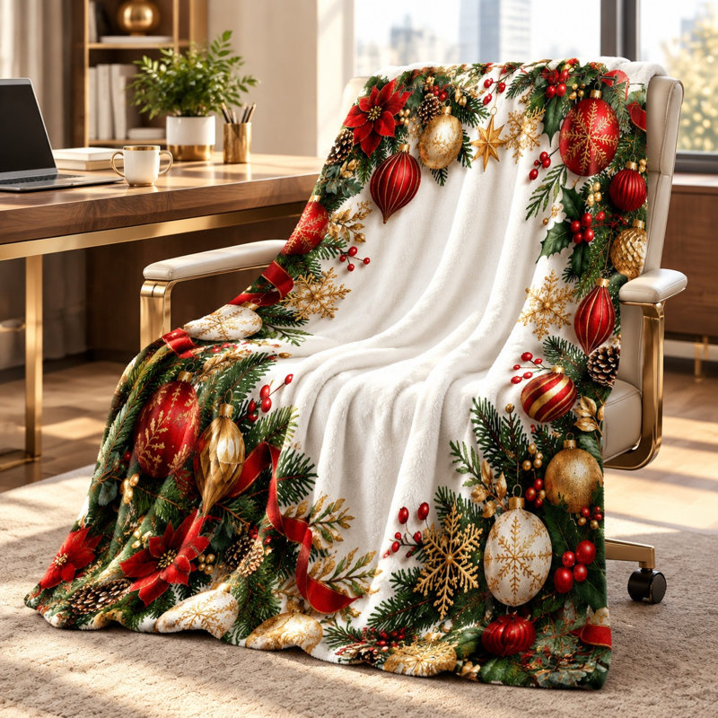 Festive Christmas Throw Blanket, Cozy Holiday Decor Fleece Blanket for Sofa Couch Bedroom Living Room Home Cozy Winter Gifts