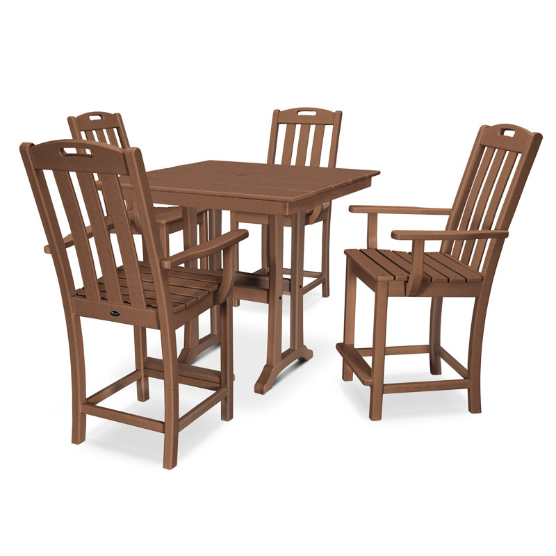TREX Outdoors Yacht Club 5-Piece Farmhouse Trestle Arm Chair Counter Set, Tree House