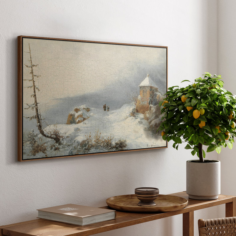 " Vintage Landscape -CDIII ", Walnut Floater Framed Canvas, 17" H x 25" W x 2" D